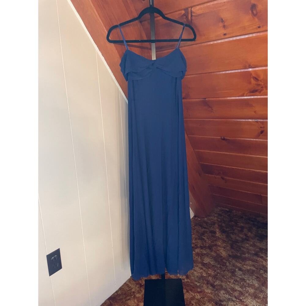 Aqua Navy Blue Off the Shoulder Wrap Lined Mesh Front Maxi Dress sz L
